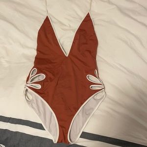 Deep V halter swimsuit with flower cut outs